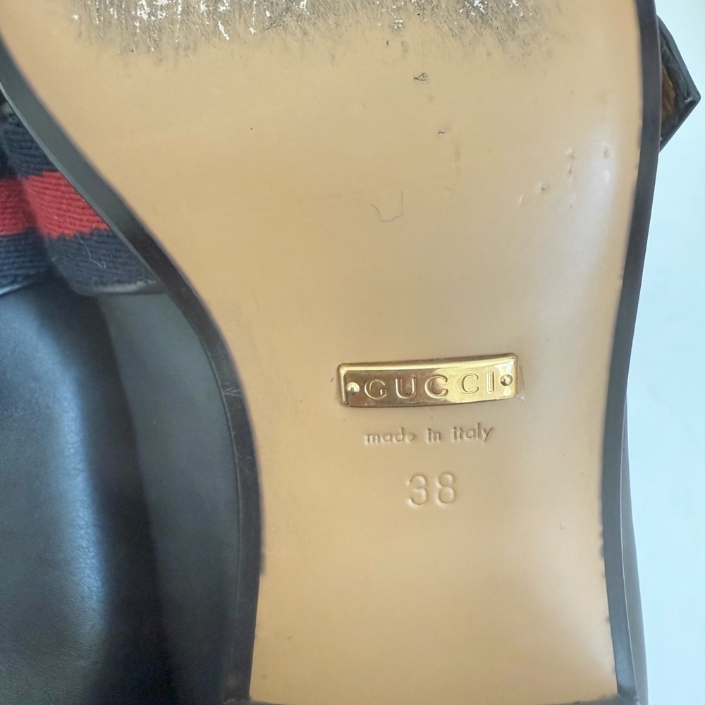 Gucci Black leather GG Web Pearl embellished Peyton loafers block heel EU 38 - Picture 8 of 11